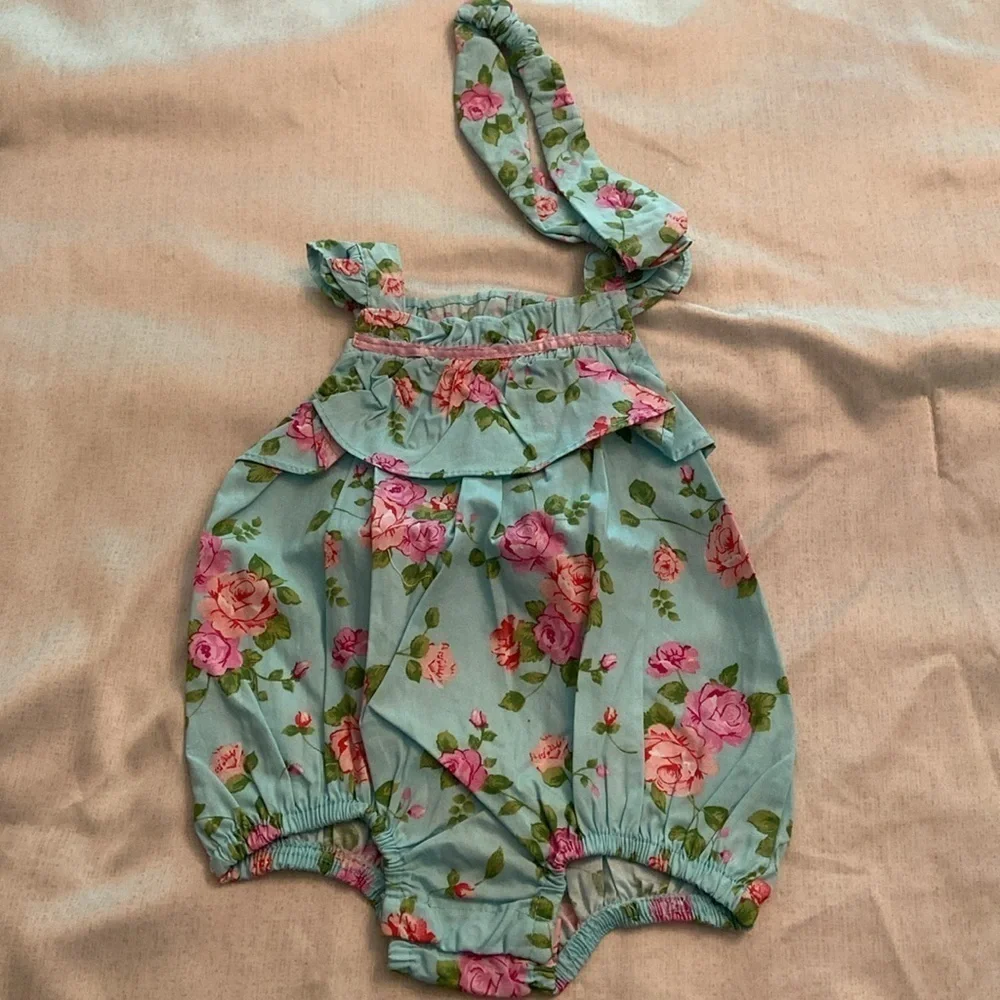 Nannette Romper Onesie Floral And Polka Dot 100%Cotton 2 Piece Bundle 3 Months